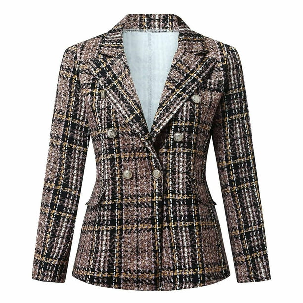 Puntoco-traje de negocios para mujer, cárdigan adelgazante con cuello de traje de manga larga estampado, traje de doble botonadura, tops, chaqueta Puntoco Puntoco-5350