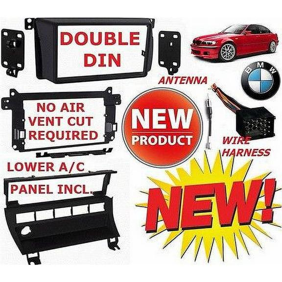 BMW E46 Double Din Car Stereo Radio Installation Dash Kit Bezel   A/C RELOCATION