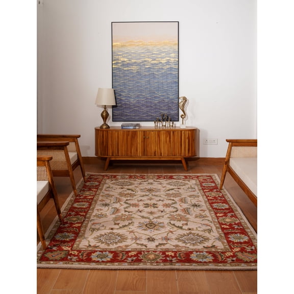 Rugsotic Carpets Hand Tufted Wool Eco-Friendly 6'x9' Area Rugs Rectangle Beige Red Oriental High Pile Thick Handmade Anti Skid Indoor Rug for Living Room, Bedroom K00106
