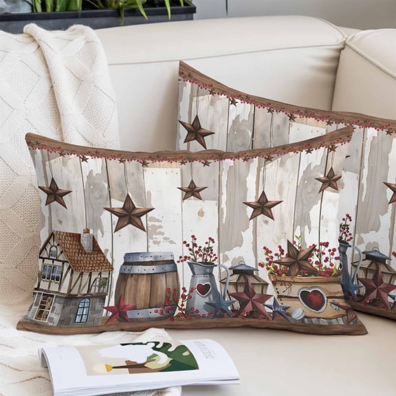 Farmhouse Pillow Covers Queen, Western Texas Star American Country Berry Soft Brushed Microfiber Breathable Throw Pillow Covers, Decorative Pillowcase with Zipper for Couch Sofa Bedroom 20"x30"