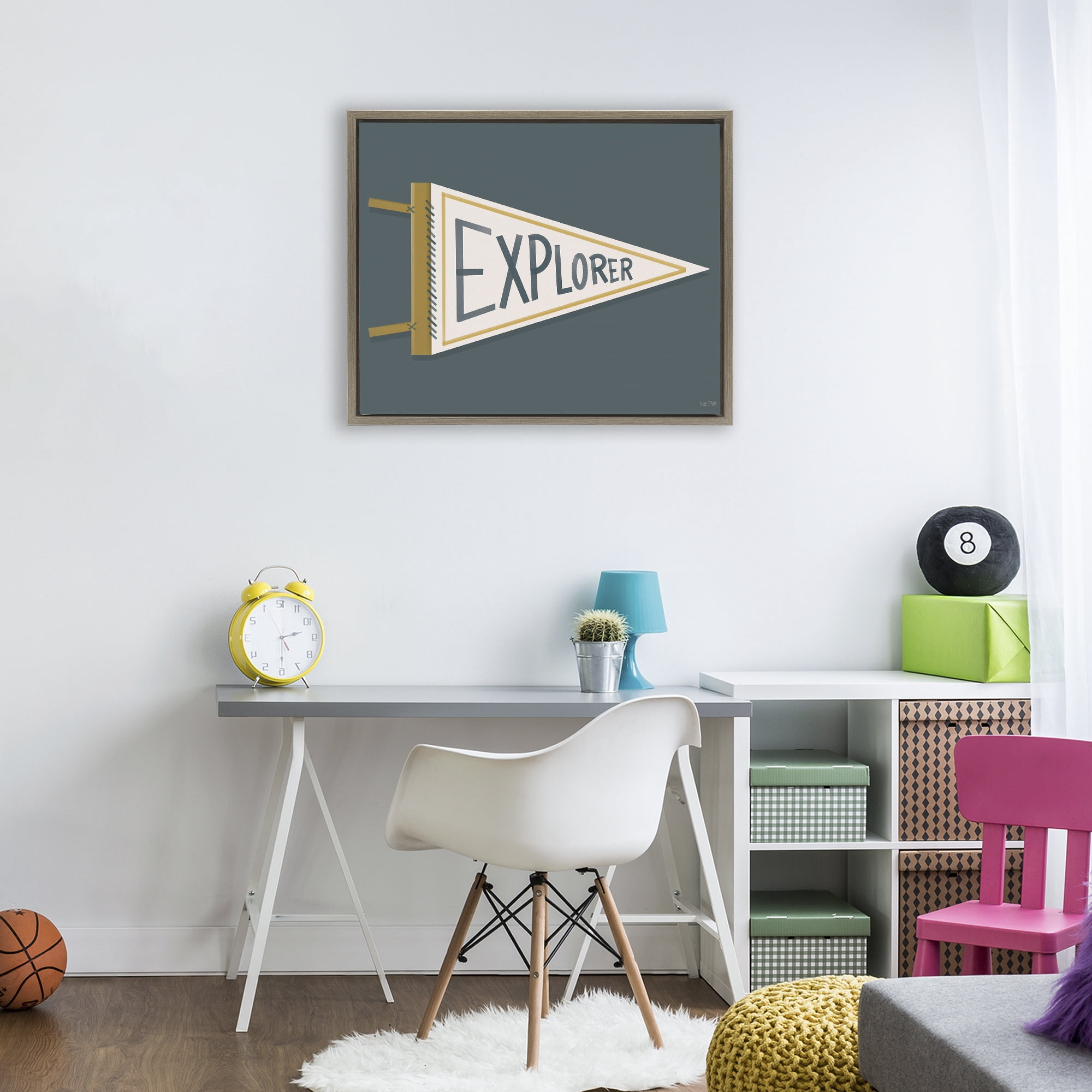Stupell Industries Explorer Retro Pennant Brown Framed Floater Canvas Wall Art, design by House Fenway
