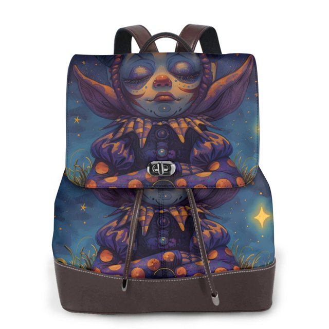 Easygdp Dreamy Jester Under Stars Mochila de Cuero para Mujeres, Bolso de Hombro, Bolsos de Mano de Moda para Trabajo y Viajes