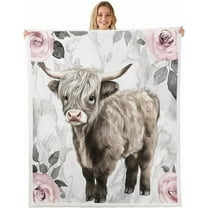 Highland Cow Floral Plush Blanket Bull Cattle Sherpa Blanket Western Funny Animal Flannel Blanket Brown Wildlife Farmhouse Cow Bed Blanket Rose Cherry Blossoms Grey Marble Bed Blanket 40x50