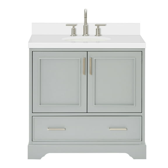 Ariel Stafford 36 Inch Single Oval Sink Vanity With White Quartz Countertop W/1.5" Edge In Grey