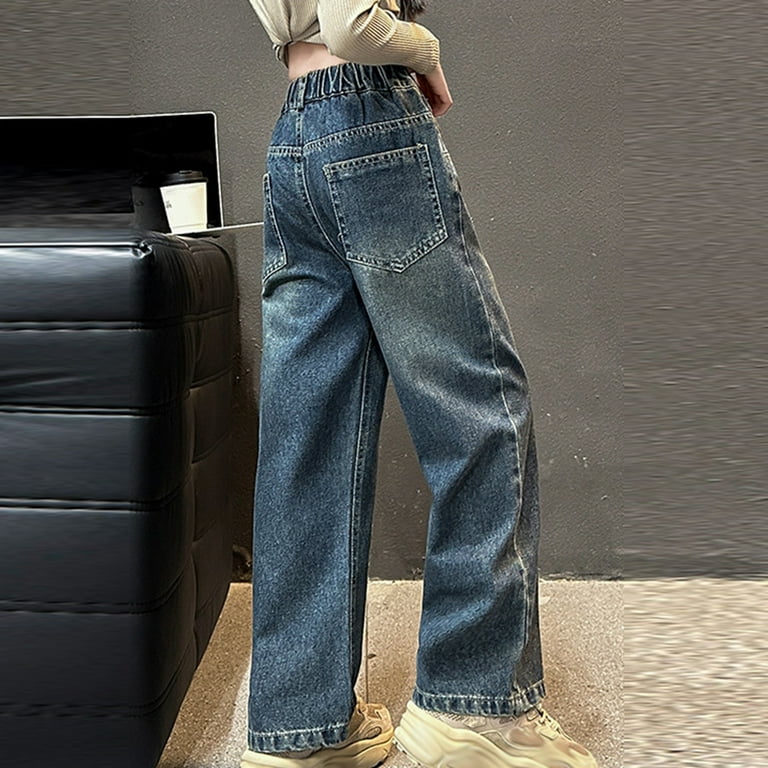 Jeans Jinzu Fille - Taille 16 - Bleu Foncé - Coupe Droite - Taille Mi-haute - Déchirés