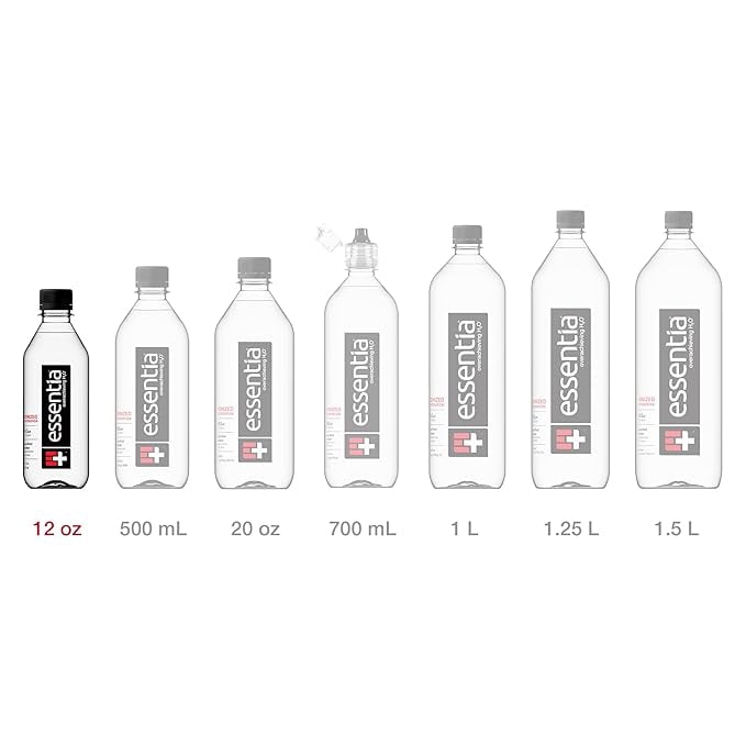 Essentia Water; Ionized Alkaline Bottled Water; 99.9% Pure; 9.5 pH or Higher; Consistent Quality in Every BPA and Phthalate-Free Bottle; 12 Fl Oz (Pack of 12)