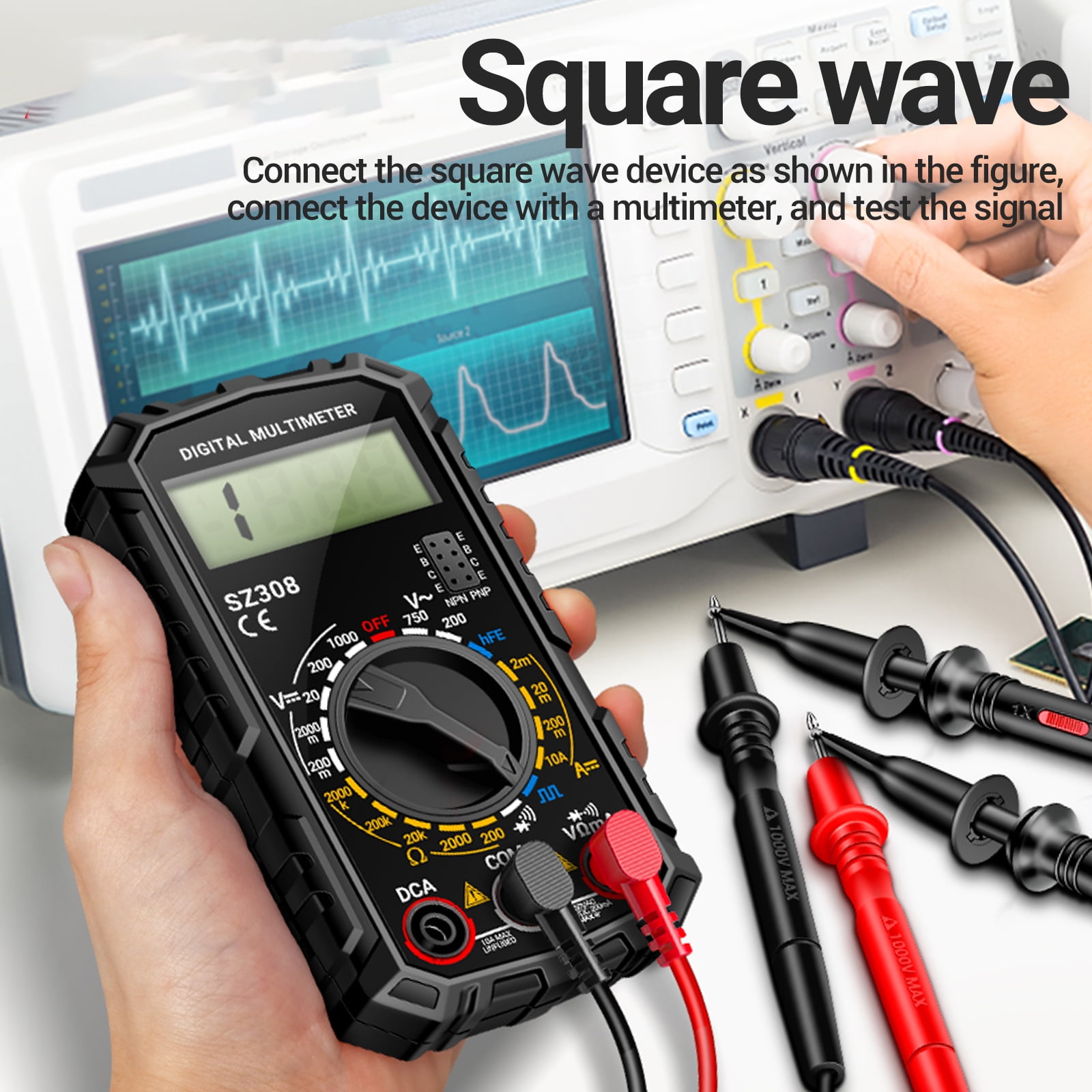 Multimètre Numérique SZ308 - Test AC/DC, HFE, Buzzer - 1999 Points - Poche