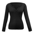 thumbnail image 5 of Women Summer Tops Women Casual Solid T Shirt Long Sleeve Shirt Loose Blouse V Neck Tops Business Blouses for Work with Leggings plus 2x Womens Stretch Work Shirts V Scrub Extra Large Shirts Black L, 5 of 6