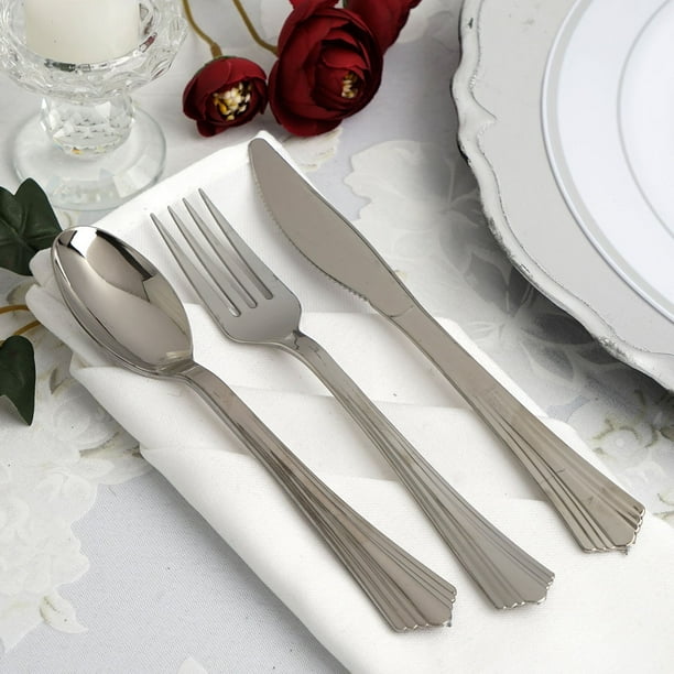 Efavormart 75 Pack Silver 7" Disposable Plastic Cutlery Set Classic