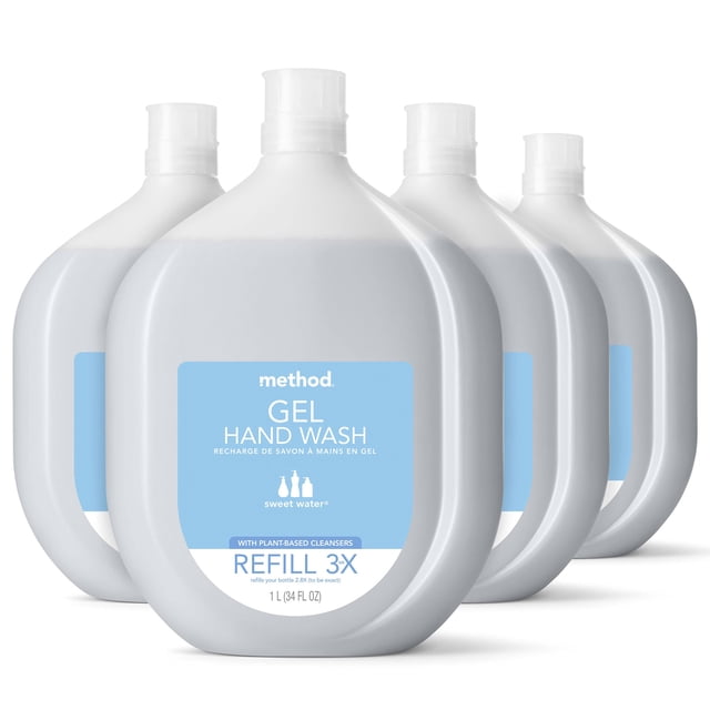 Jabón de manos en gel, método de recarga, agua dulce, 1 litro (paquete de 4)