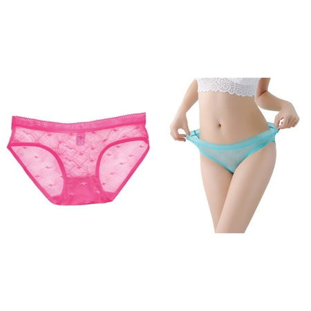 2-Pack Womens Sheer Lace Panties See Through Mesh Crotch Seamless Briefs Ladies Panties Size 6 High Cut Women s Thongs Variety Pack Lace Bikini Panties Pack Vintage Shorts Underwear Woman s