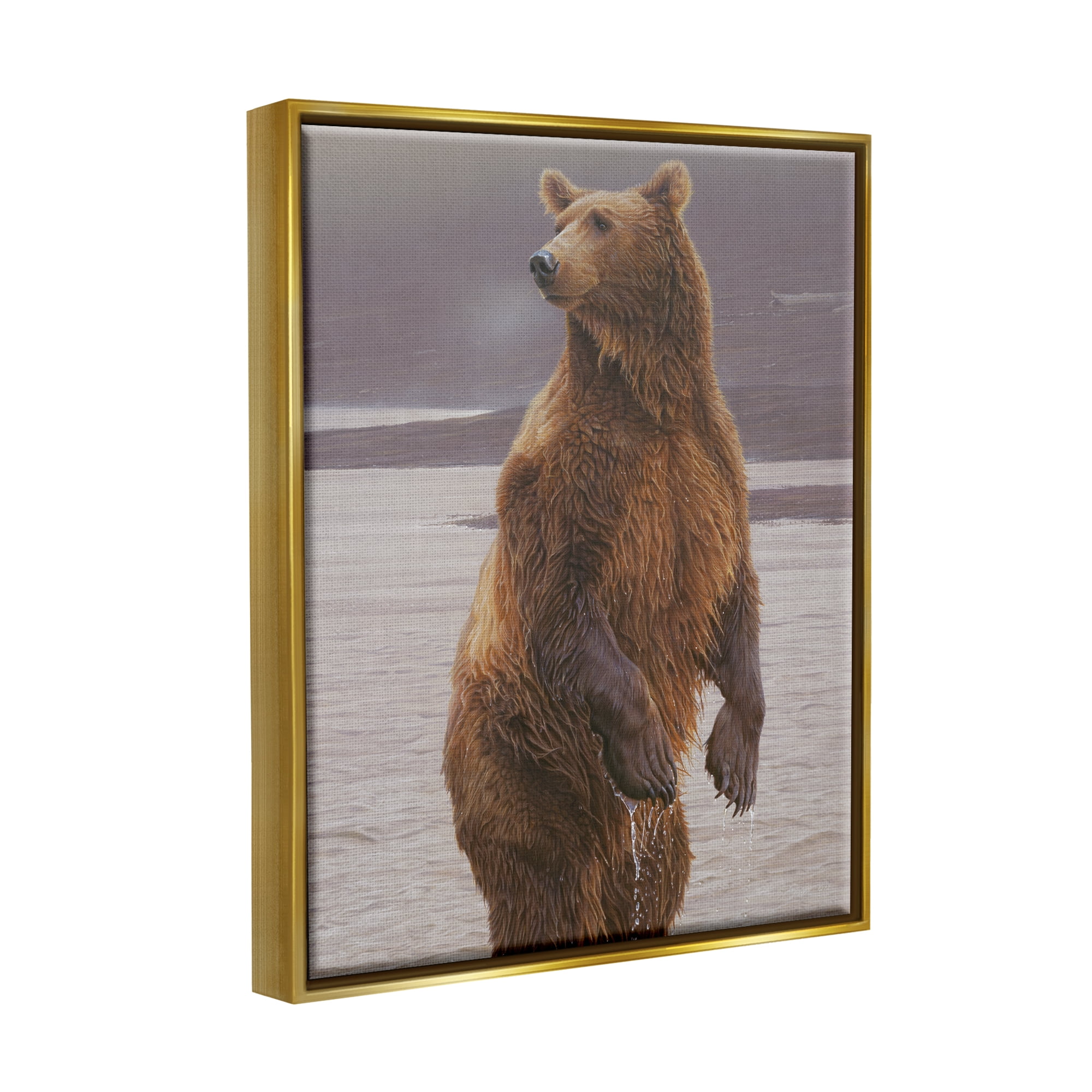 Stupell Industries Brown Bear Lake Water Splash Animals & Insects Painting Gold Floater Framed Art Print Wall Art