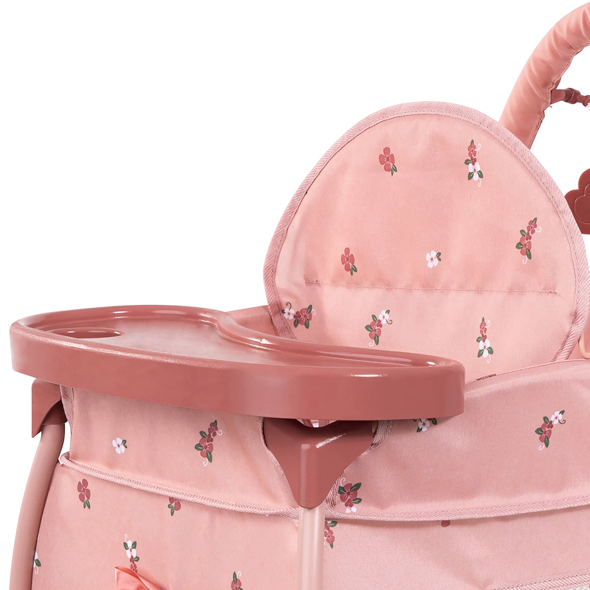 Bayer Design: Doll Multi-Bed - Pink & Flowers - Sleep Playpen, Built-In Feeding Highchair, Pillow-Blanket-Mobile, Care Center Fits 18" Dolls, Kids 3+