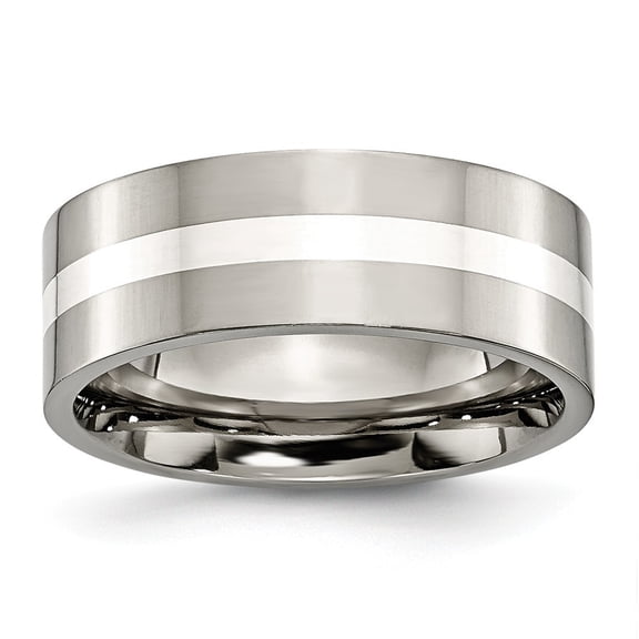 Titanium Sterling Silver Inlay 8mm Polished Band - Size 12