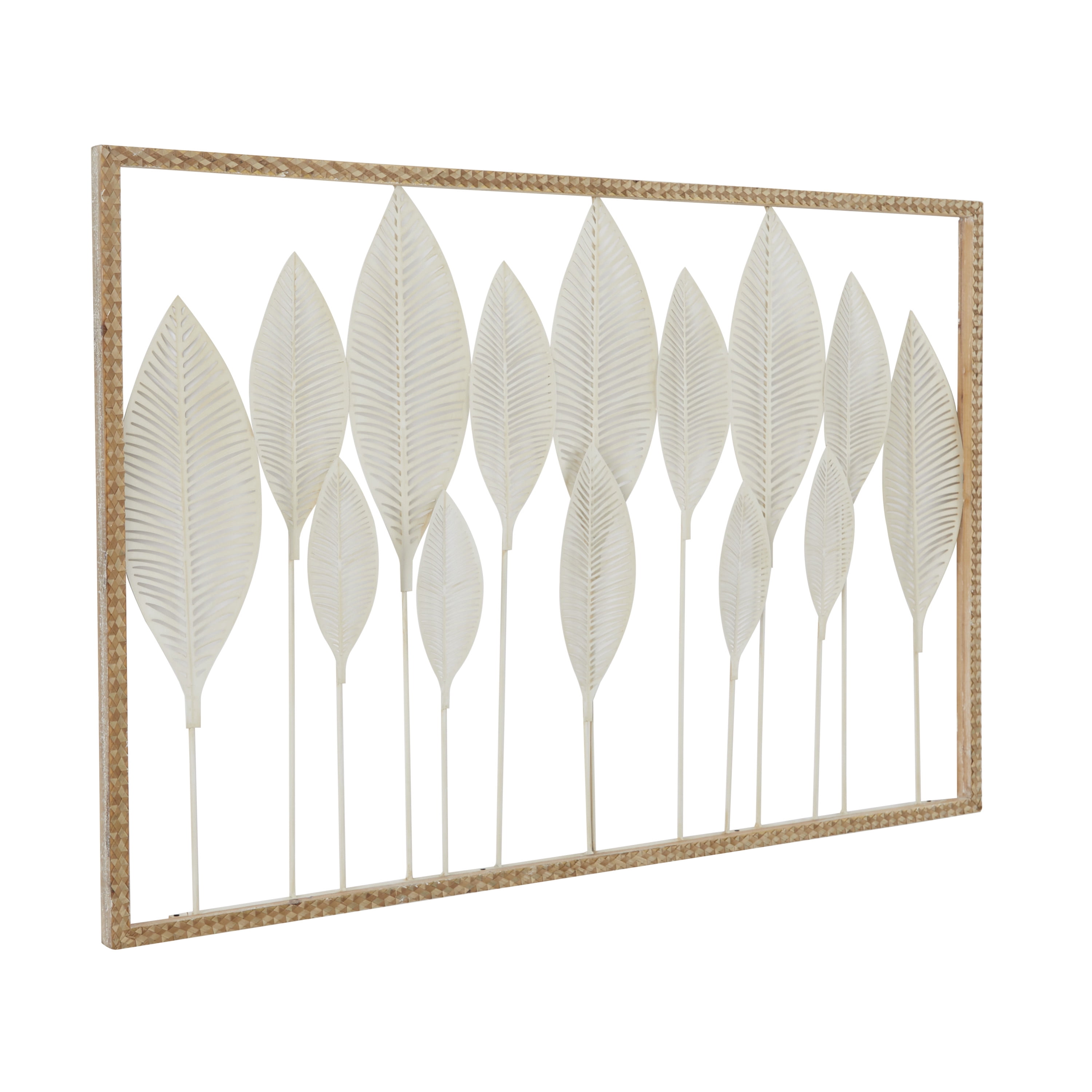 DecMode White Metal Tall Cut-Out Leaf Wall Decor with Intricate Laser Cut Designs