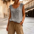 thumbnail image 7 of yoeyez Women's Cotton Linen Tank Top Sleeveless Scoop Neck Casual Blouse Summer Beach Loose Comfy Vest Tops for Women Gray,M, 7 of 7