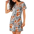 thumbnail image 3 of Lafuoo Vintage Blue Fox Family A Pattern Women's Short-sleeved Nightdress, Knee-length Pullover Nightgown, Summer Home Wear-3X-Large, 3 of 8