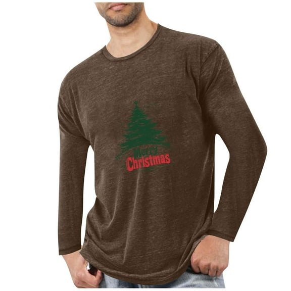 Chiccall Mens Christmas Printed T-Shirts Crew Neck Long Sleeve Stretch Winter Pullover Undershirt Loungewear