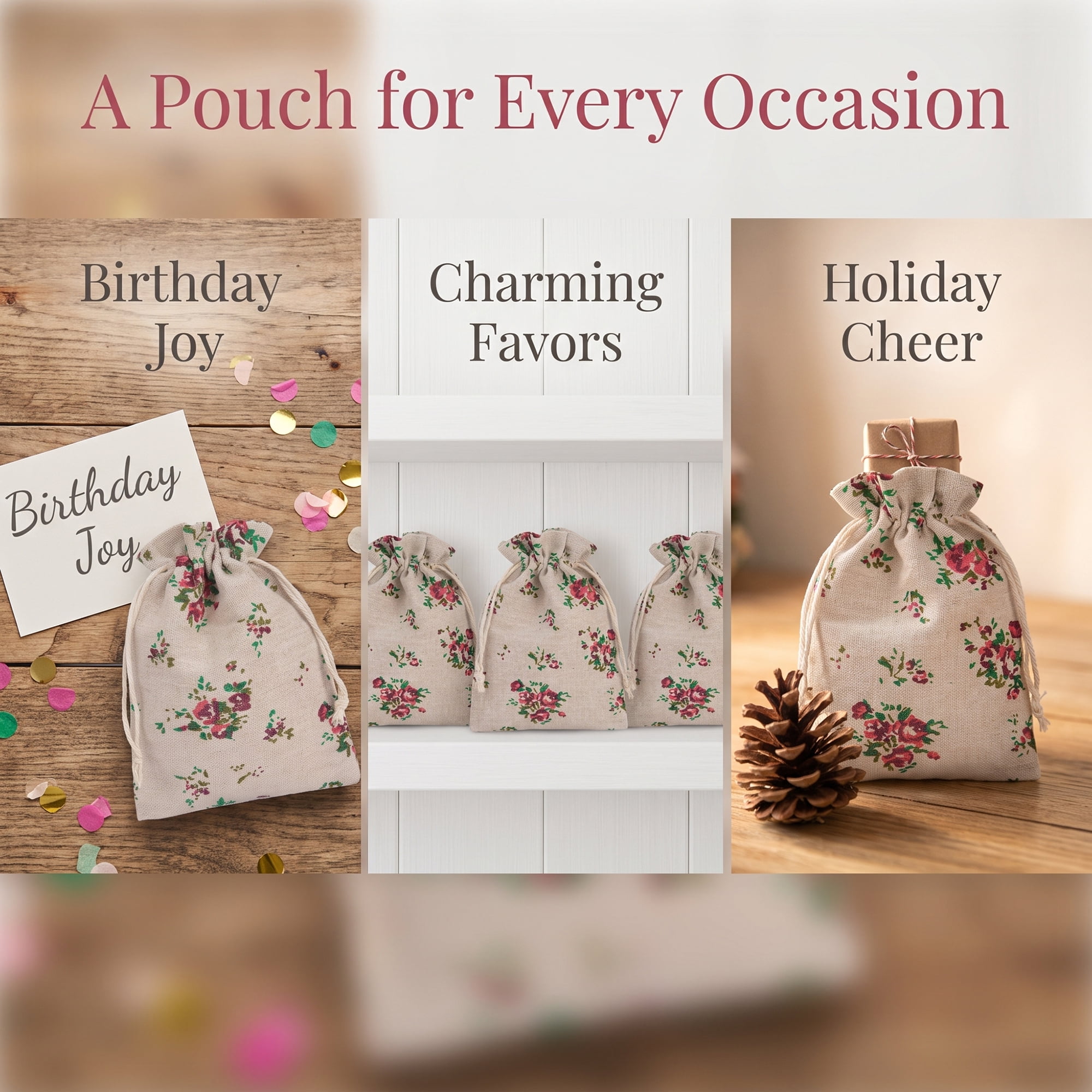 Unique Bargains Drawstring Gift Bags with Handles for Occasions Rose 5.1" x 7.1"