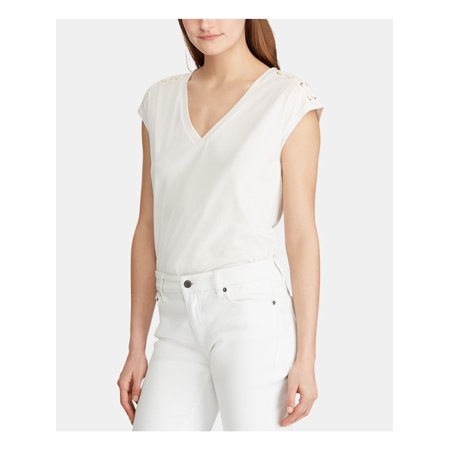 RALPH LAUREN Womens Ivory Sleeveless V Neck Top L