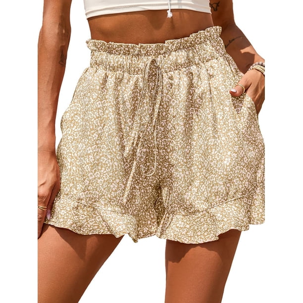 Txlixc Pantalones florales femeninos, pantalones cortos cortos de cintura alta de ocio Txlixc moda