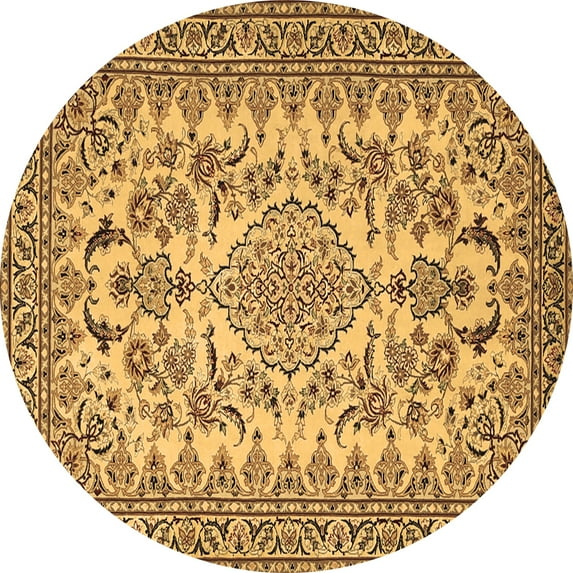 Ahgly Company Indoor Round Medallion Brown Traditional Area Rugs, 7' Round