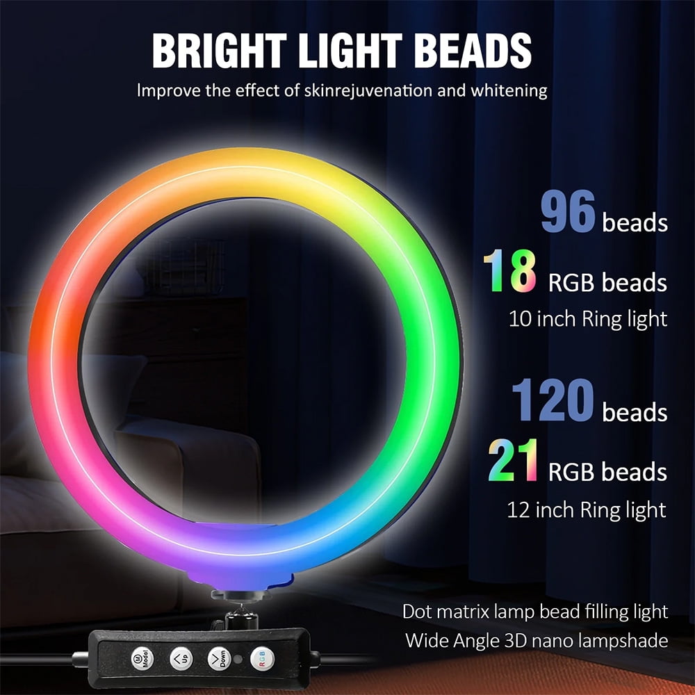 UEGOGO 12" RGB Ring Light With 43" Tripod & Phone Holder - 360° Rotating Head, 10+ Lighting Modes, Dimmable for Streaming/Makeup/Vlogs