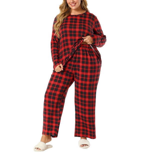 El pijadel camisón del tamaño extgrande de las mujeres fiel pijade rode dormir de teescocedel búfalo Buffalo Plaid Rojo Negro 2X