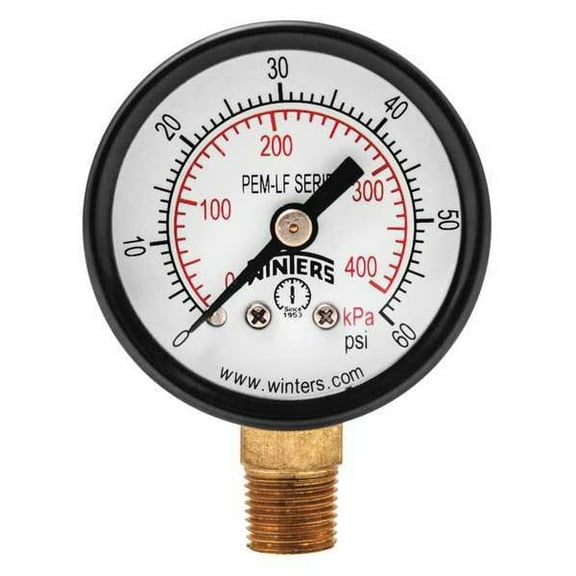 Winters Gauge,Pressure,1-1/2in.,0 to 60 psi PEM1301LF