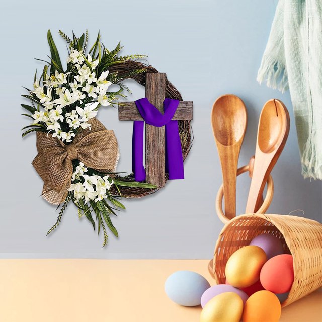 Guirnalda de cruz de Pascua artificial de 45 cm, adornos colgantes, guirnalda hecha a mano, colgante (C) Sywqhk Libre de BPA