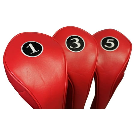 New Red Zipper Driver 1 3 5 Leatherette Neoprene Fairway Golf Club Covers Wood Headcovers Head Cover