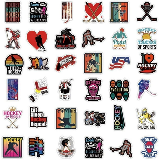 Iguohao Hockey Stickers |50 Pcs Field Hockey Waterproof Vinyl Decals For Water Bottles Laptop Luggage Cup Computer Mobile Phone Skateboard Guitar Déco