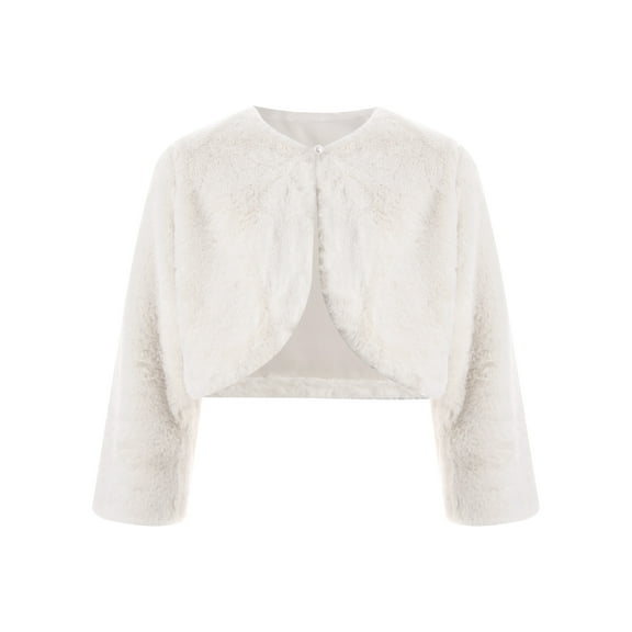 Doomiva Kids Cozy Faux Fur Jacket Flower Girls Dress Coat Bolero Shrug Coat Accessories Princess Cape Winter Outerwear White S