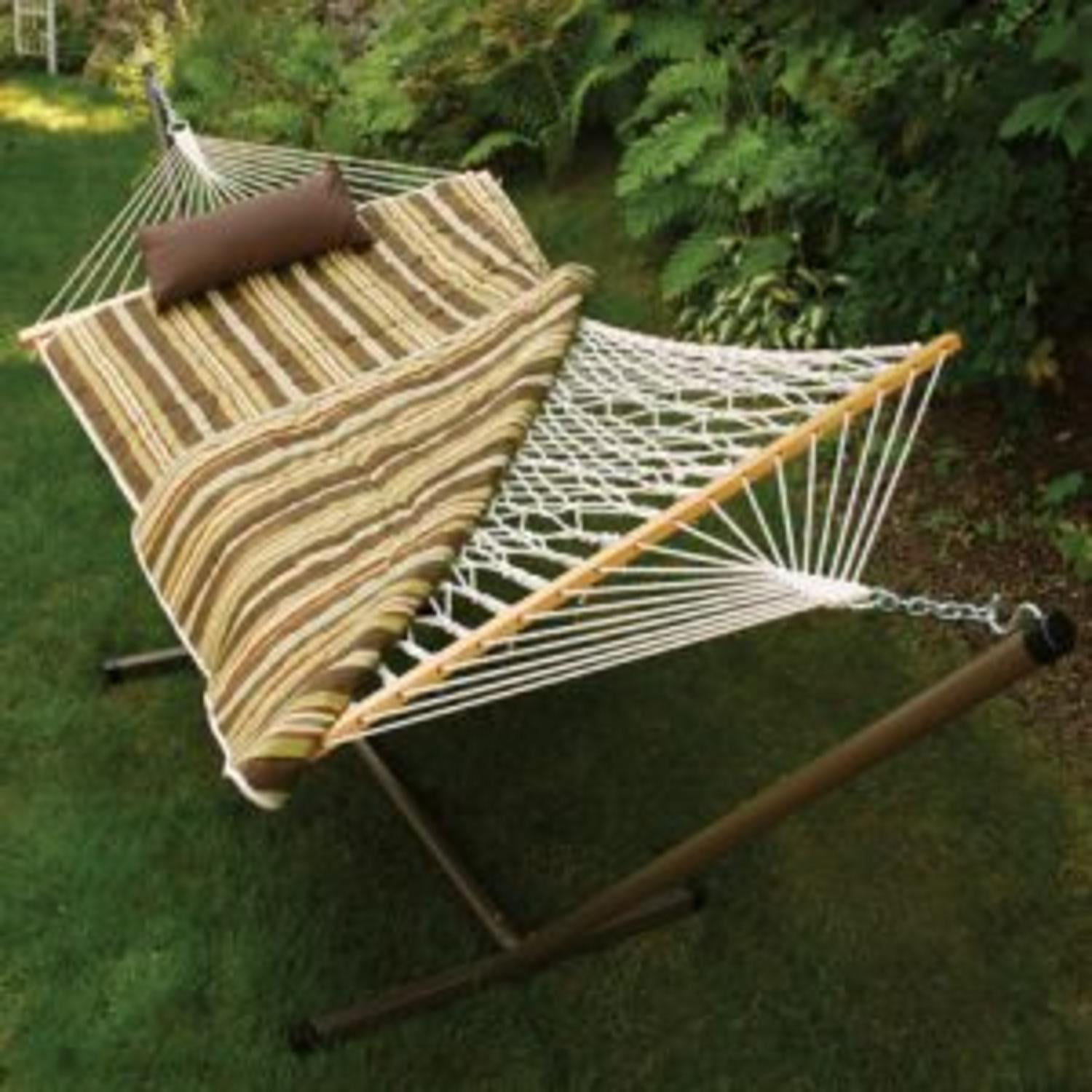 76quot X 52quot Cotton Rope Single 2 Point Hammock Stand Brown Pad And