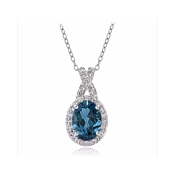Sterling Silver 2.8ct London Blue & White Topaz X and Oval Necklace