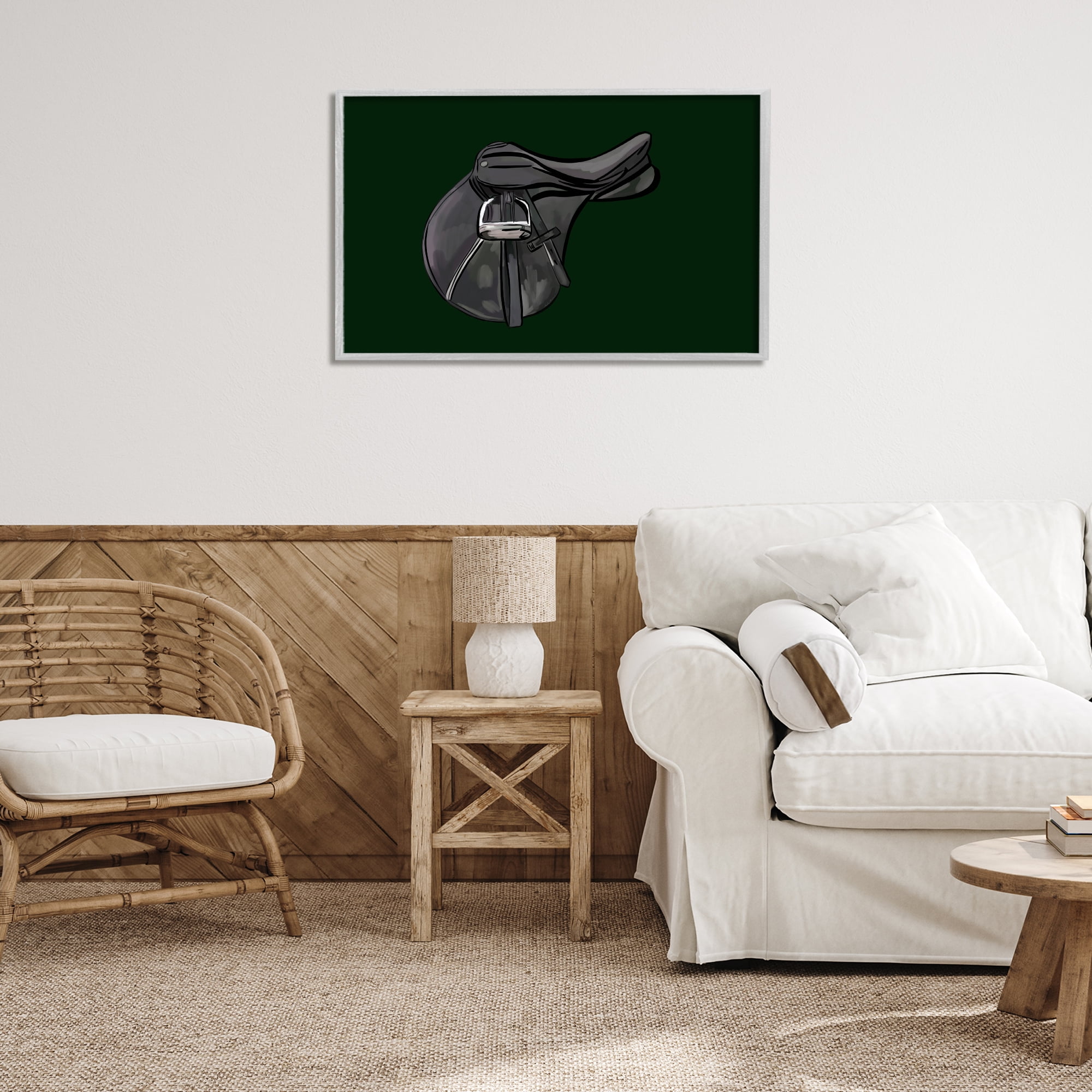 Stupell Industries Black Horse Saddle Abstract Painting Gray Framed Art Print Wall Art, 30 x 20
