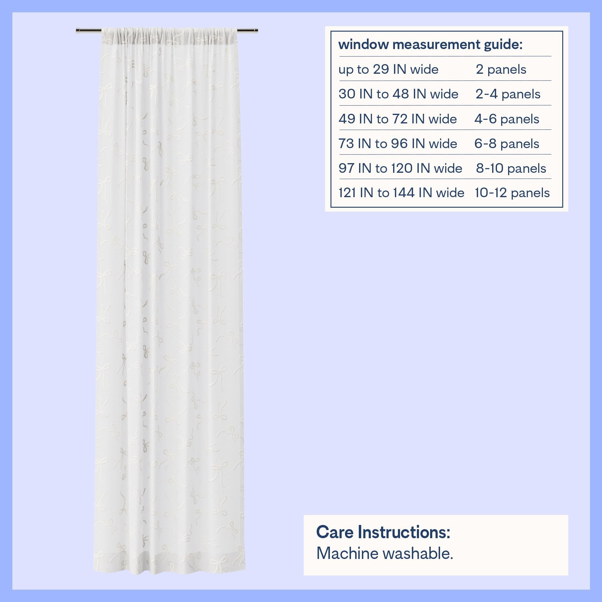 Mainstays Kids Embroidered Ribbons Light Filtering Sheer Curtain Panel, White, 38 x 95 in