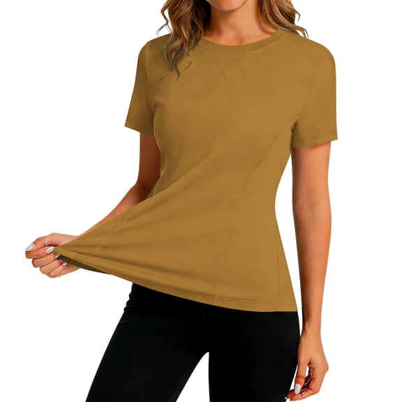 BRGZLK Sun Protection Shirt for Womens Short Sleeve Quick Dry Workout Tops Slim Fit Elasticity Athletic UPF 50 Shirts Gym Hiking Running Yoga Clothes Brown L