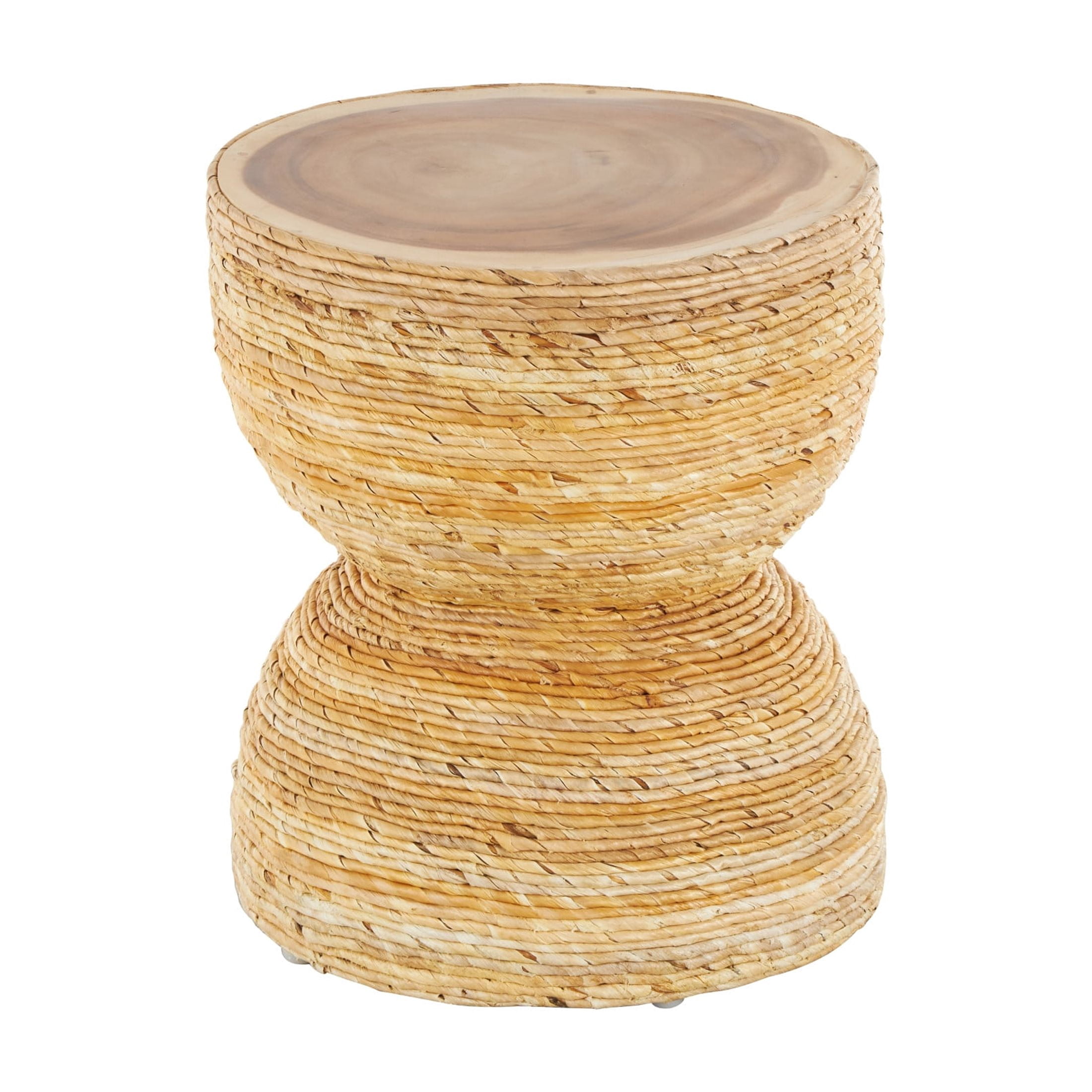 DecMode 16" x 19" Light Brown Banana Leaf Handmade Woven Accent Table with Wooden Tabletop, 1-Piece