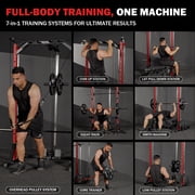 Mikolo Compact 7-IN-1 Smith Machine With Cable Crossover System, 1000LBS Multi-Functional Squat Rack, Workout Station with Weight Bar, Bend Peg and 18 pcs aluminum pulleys