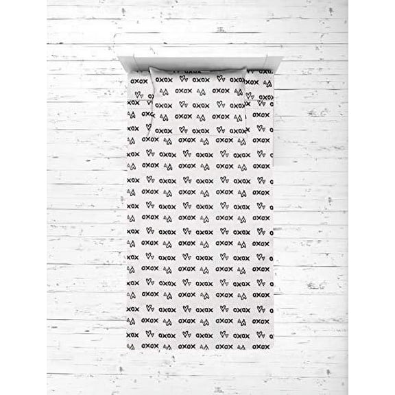 Bacati - Love Cotton Percale Toddler Bedding Unisex (3 pc Toddler Bed Sheet Set, Black/White)