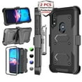 thumbnail image 1 of Njjex Phone Cases for Motorola Moto E 2020 / E7 6.2" 2020, [2 Pack Temerped Glass Screen Protector] Combo Holster Belt Clip [Heavy Duty] [Kickstand] Full-Body Rugged Holster Case (Black), 1 of 9