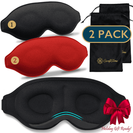 ComfiTime Memory Foam Sleep Mask - 2Pack 100% Blackout 3D Eye Mask for Sleeping, Eye Covers for Men & Women, Contour Blindfold with Nose Baffle for Adult, Soft Travel Eye Blinders Night Mask