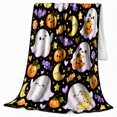 thumbnail image 2 of Sleepy Ghosts With Smiling Pumpkins And Moons, Soft Flannel Blanket with Soft autumn celebration Cartoon Print, Housewarming Gift and Home Decor for Bedroom and Living Room, 2 of 7