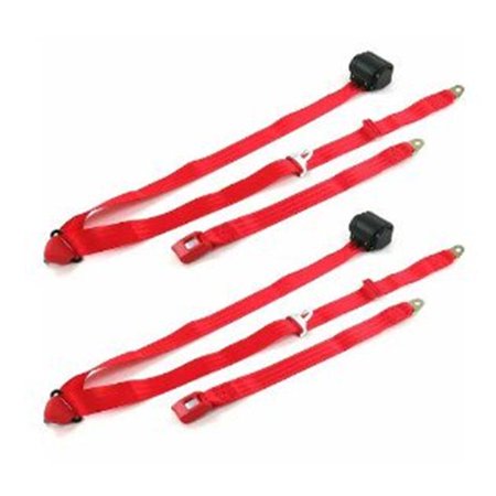 SafeTBoy Standard 3 Point Red Retractable Bucket Seat Belt Kit with Bracketry & 2 Belts for 1979-1993v Ford Mustang