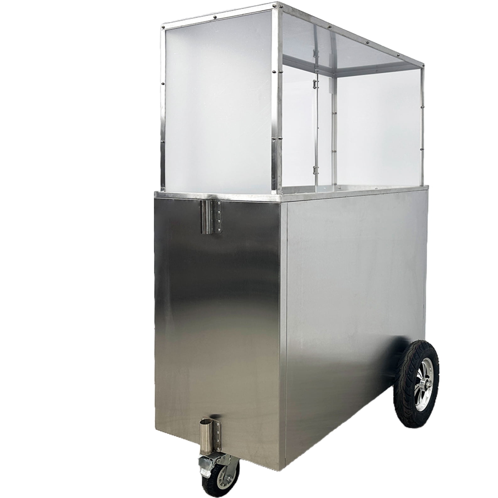 44" Commercial Street Vendor Fruit Cart Carro De Fruta Concession Stand with Ice Bin Storage Stainless Steel Display