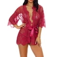 thumbnail image 3 of Mujeres Kimono Camisón Lencería de encaje Bata Sexy Malla de dormir, XXL, Rojo vino Methold XX000064-30, 3 of 7