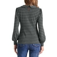 thumbnail image 3 of INSPIRE CHIC Womens' Peter Pan Collar Houndstooth Plaid Long Sleeve Button Back Blouses L Grey Black, 3 of 6