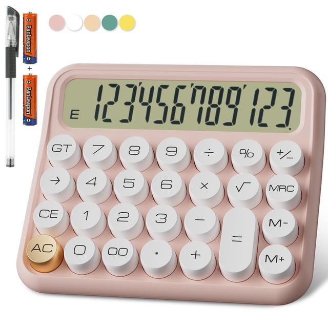 Calculadora MECÁNICA DECKLIT de 12 dígitos con pantalla LCD de 5 pulgadas, color rosa