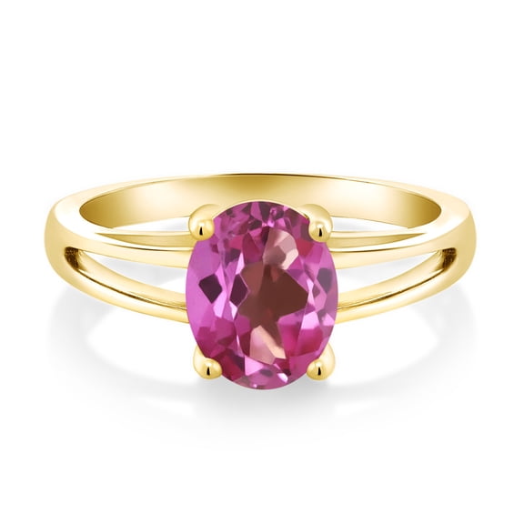 Gem Stone King 2.20 Ct Oval Pink Mystic Topaz 18K Yellow Gold Plated Silver Solitaire Engagement Ring